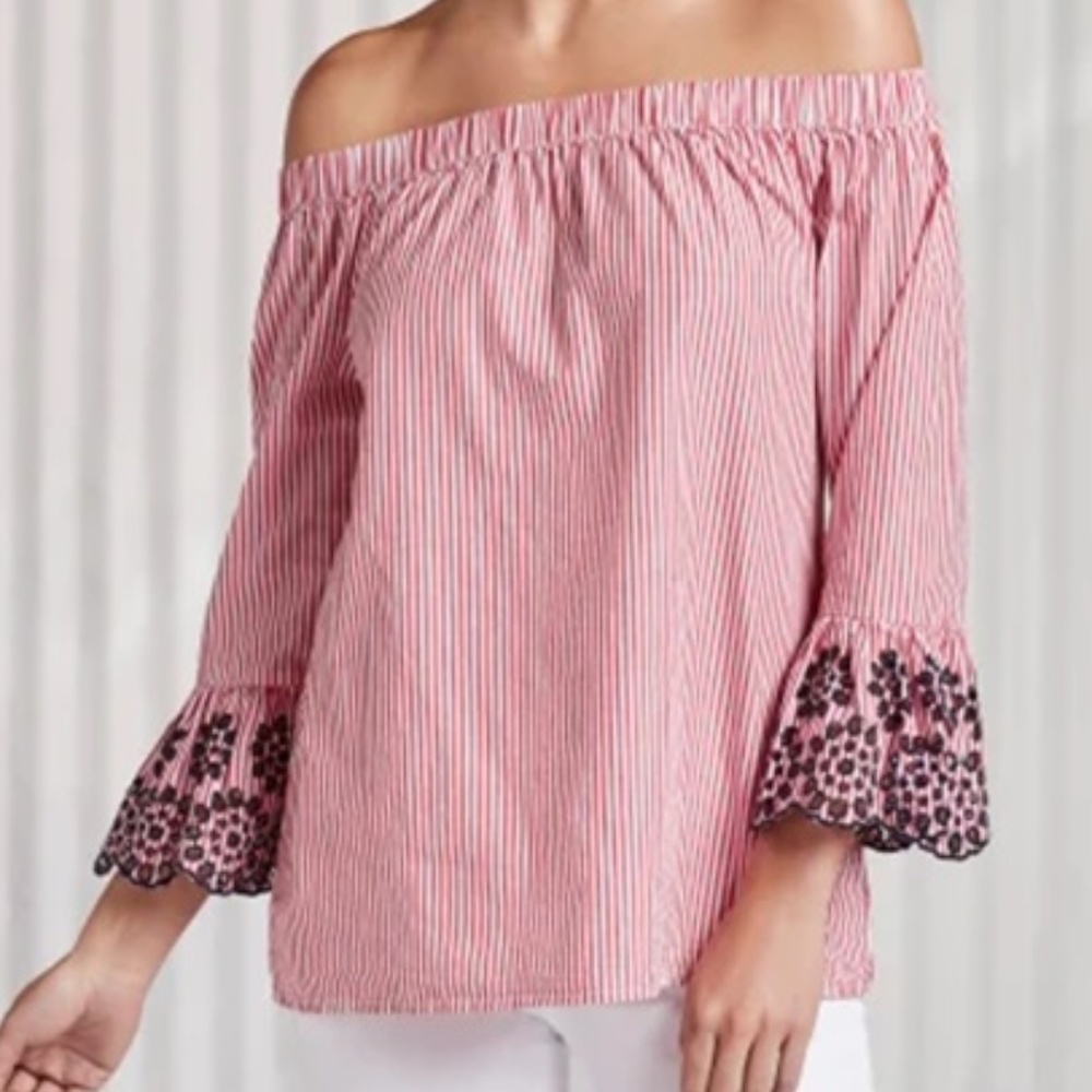 Off-The-Shoulder Top Red and White Stripes